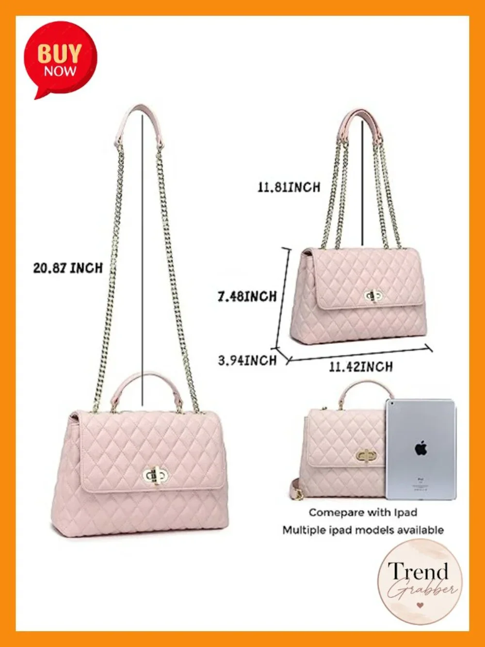 Quilted Vegan Leather Crossbody Bag with Flap Gold Hardware Chain Strap